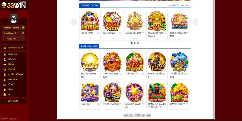 Sảnh Nổ hũ 33WIN với nhiều game chất lượng